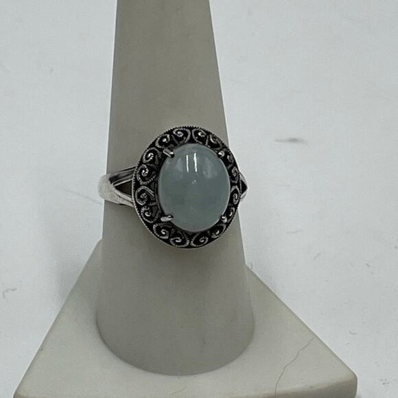 Sterling Silver CNA PRANDA
Jade Cabochon Filigree Cocktail Ring Size 9 - 4.7g - Picture 1 of 12